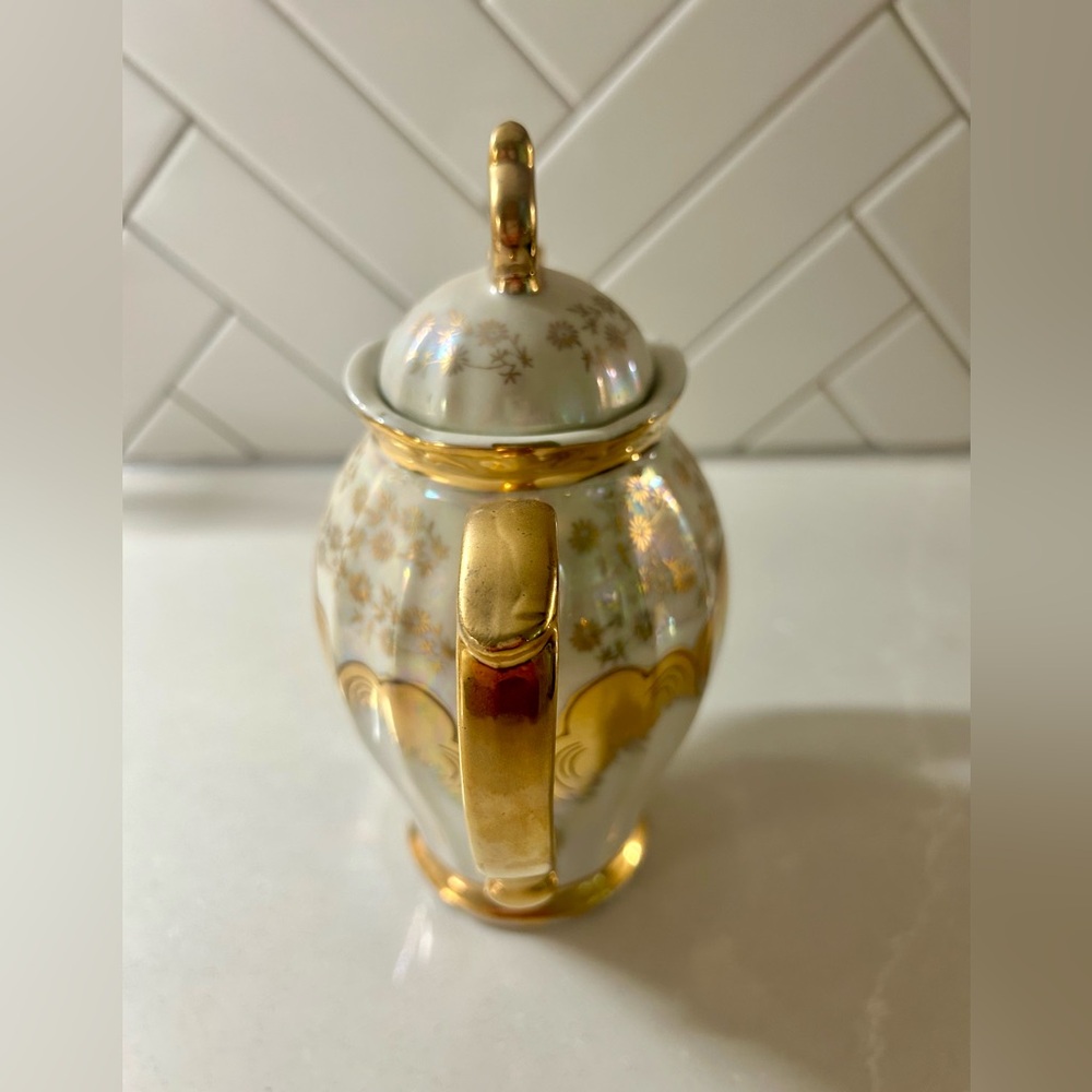 Elegant Gold-Trim Porcelain Tea Set - 3-Piece Coffee/Tea Service - Picture 4 of 16